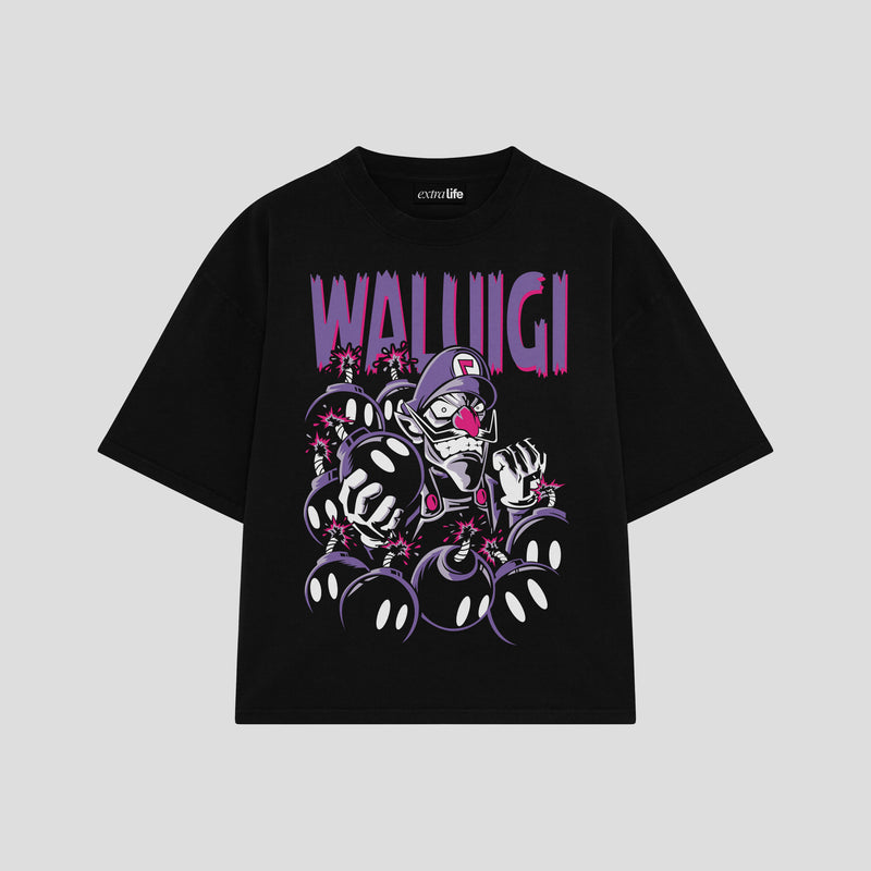 Playera streetwear premium de anime y gaming ExtraLife MX, corte boxy oversized drop shoulder heavyweight en color Deep Black y Off-White, moda urbana mexicana de culto.