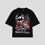 Playera streetwear premium de anime y gaming ExtraLife MX, corte boxy oversized drop shoulder heavyweight en color Deep Black y Off-White, moda urbana mexicana de culto.
