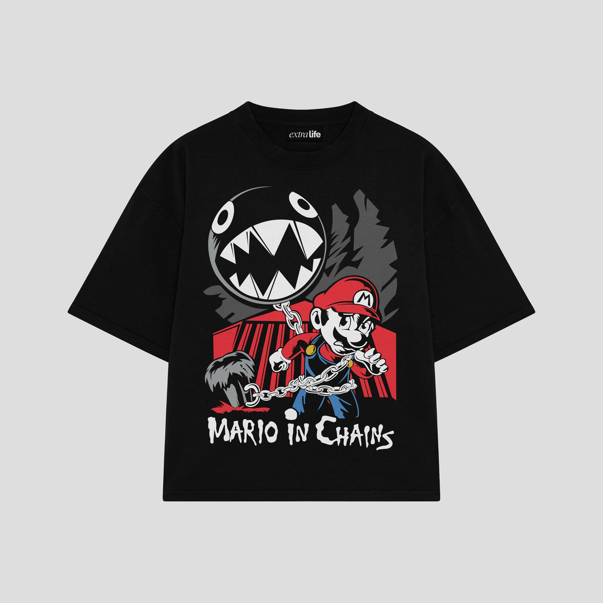 Playera streetwear premium de anime y gaming ExtraLife MX, corte oversized drop shoulder ligero y fresco en color Deep Black y Off-White, moda urbana mexicana de culto.