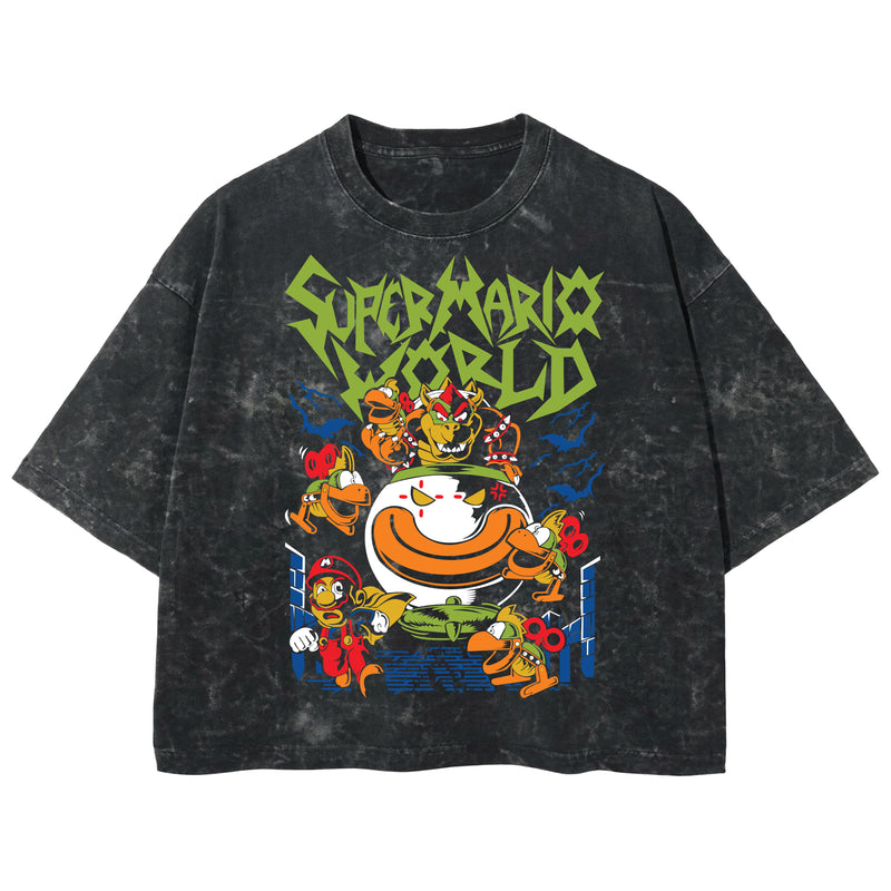 Playera streetwear premium de anime y gaming ExtraLife MX, corte boxy deluxe mineral wash heavyweight en color Acid Wash, moda urbana mexicana de culto.