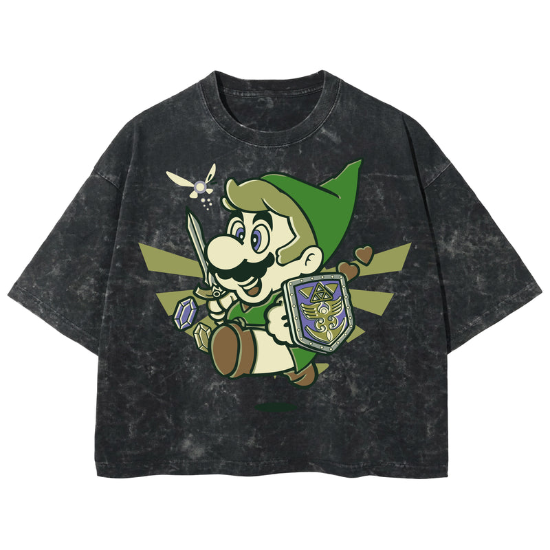 Playera streetwear premium de anime y gaming ExtraLife MX, corte boxy deluxe mineral wash heavyweight en color Acid Wash, moda urbana mexicana de culto.