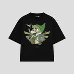 Playera streetwear premium de anime y gaming ExtraLife MX, corte boxy oversized drop shoulder heavyweight en color Deep Black y Off-White, moda urbana mexicana de culto.