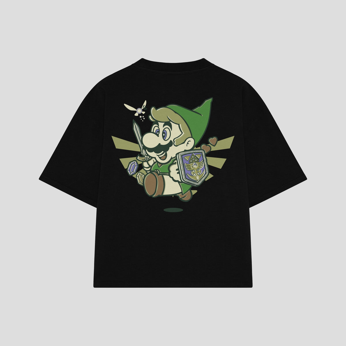 Playera streetwear premium de anime y gaming ExtraLife MX, corte oversized drop shoulder ligero y fresco en color Deep Black y Off-White, moda urbana mexicana de culto.