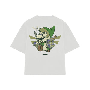 Playera streetwear premium de anime y gaming ExtraLife MX, corte boxy oversized drop shoulder heavyweight en color Deep Black y Off-White, moda urbana mexicana de culto.