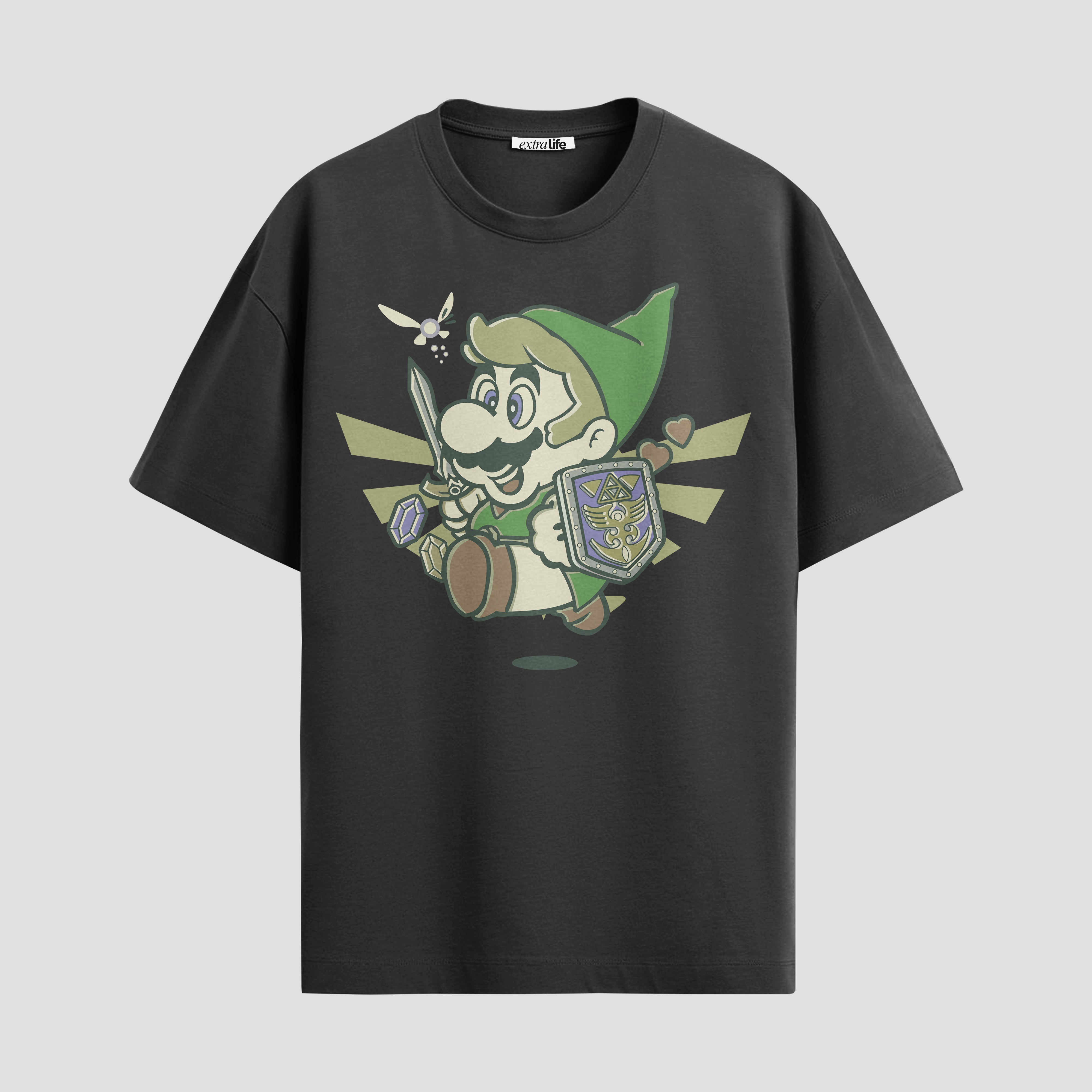 Playera urbana de anime y gaming ExtraLife MX, corte Standard Fit unisex ligero y transpirable en color Deep Black y Pure White, ropa de uso diario para gym y casual.