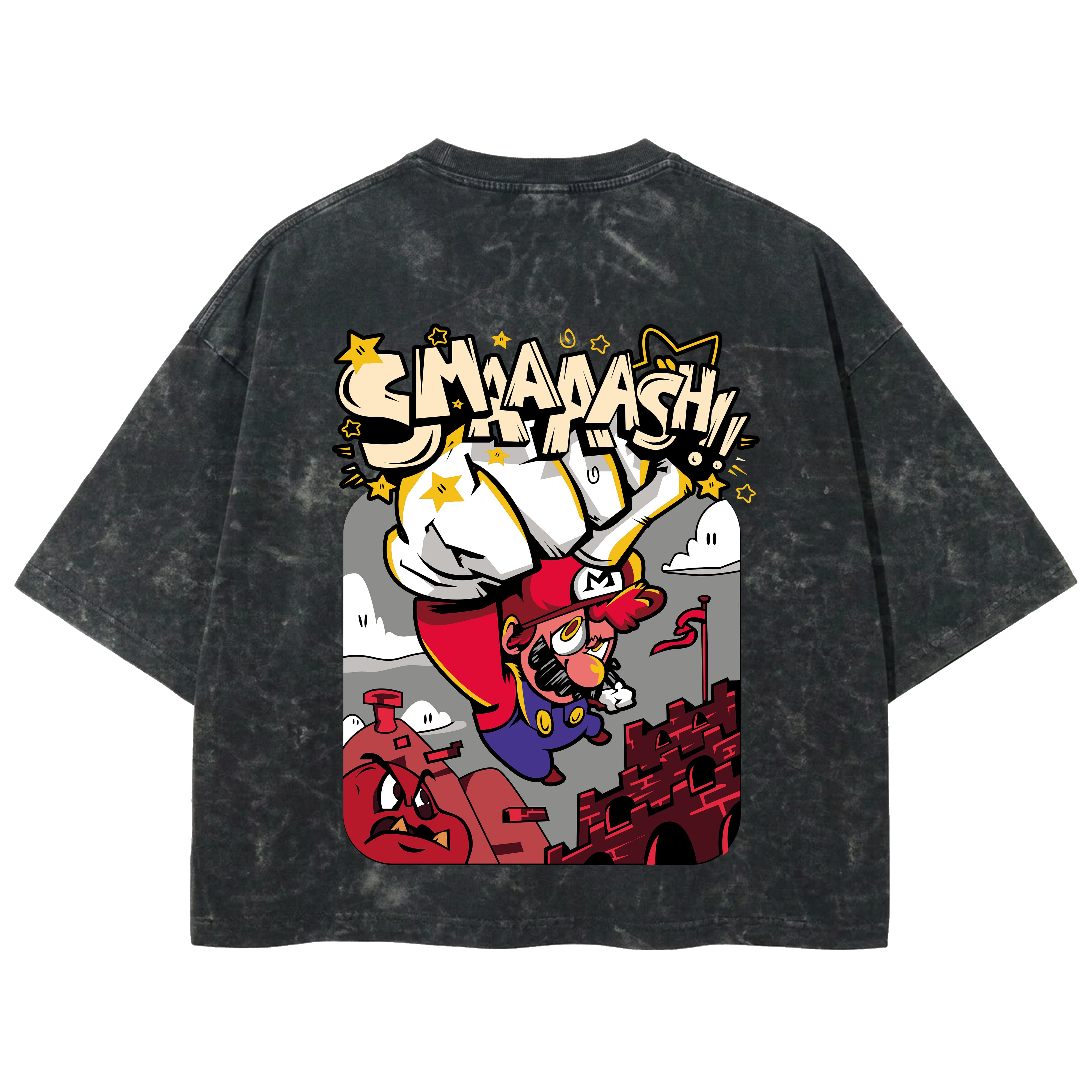 Playera streetwear premium de anime y gaming ExtraLife MX, corte boxy deluxe mineral wash heavyweight en color Acid Wash, moda urbana mexicana de culto.