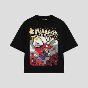 Playera streetwear premium de anime y gaming ExtraLife MX, corte boxy oversized drop shoulder heavyweight en color Deep Black y Off-White, moda urbana mexicana de culto.