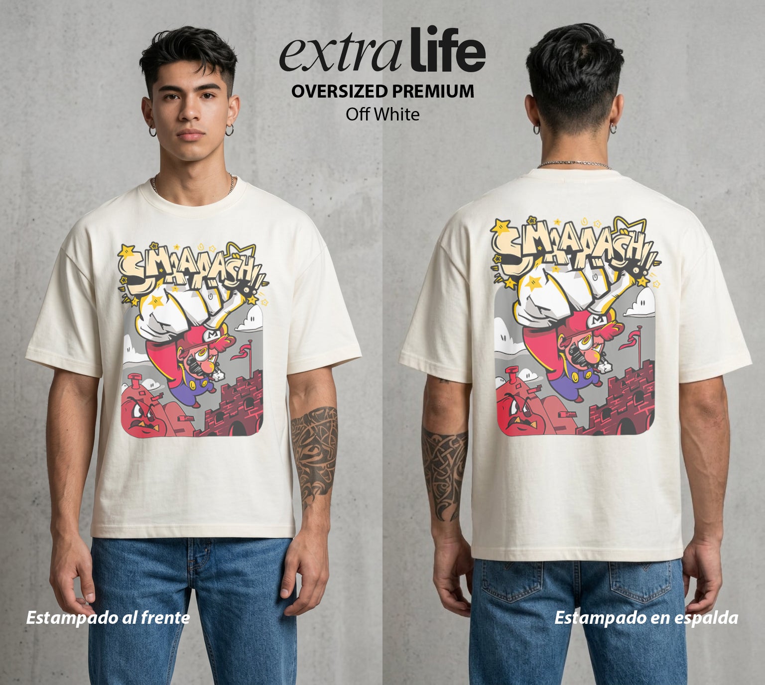 El Reino del Fontanero | El Saltador del Reino #02261 - Playera Oversized Premium | Off White - Foto en modelo
