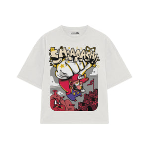 Playera streetwear premium de anime y gaming ExtraLife MX, corte boxy oversized drop shoulder heavyweight en color Deep Black y Off-White, moda urbana mexicana de culto.