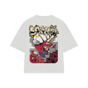 Playera streetwear premium de anime y gaming ExtraLife MX, corte boxy oversized drop shoulder heavyweight en color Deep Black y Off-White, moda urbana mexicana de culto.