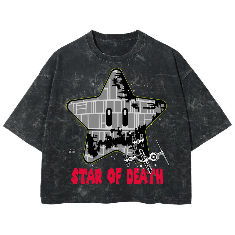 Playera streetwear premium de anime y gaming ExtraLife MX, corte boxy deluxe mineral wash heavyweight en color Acid Wash, moda urbana mexicana de culto.