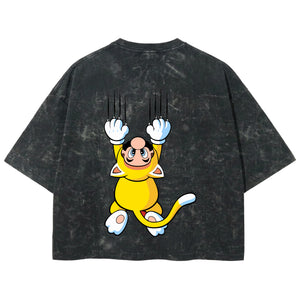 Playera streetwear premium de anime y gaming ExtraLife MX, corte boxy deluxe mineral wash heavyweight en color Acid Wash, moda urbana mexicana de culto.