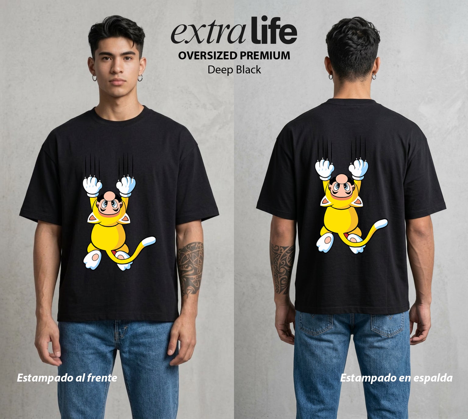 El Reino del Fontanero | El Fontanero Estelar #02266 - Playera Oversized Premium | Deep Black - Foto en modelo