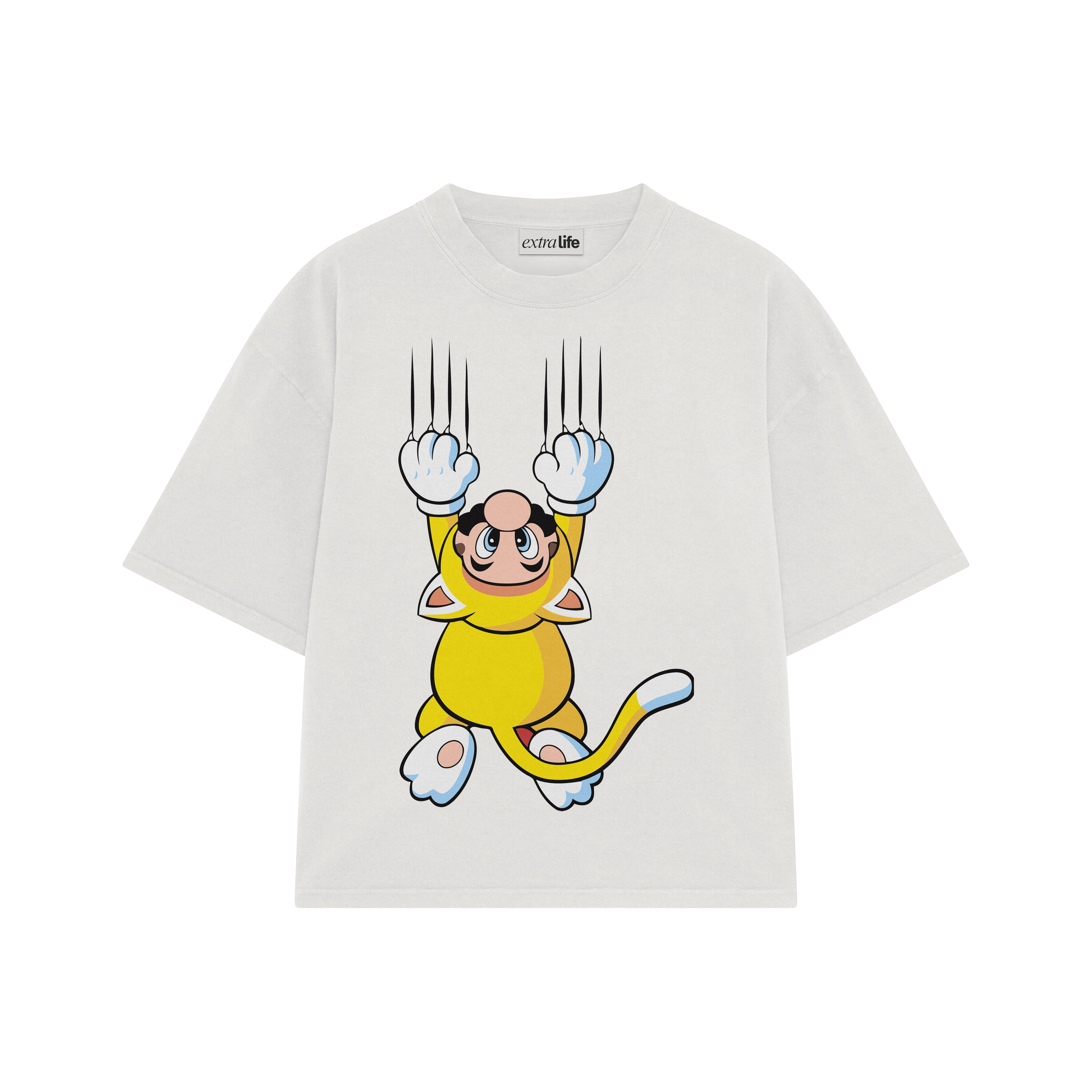 Playera streetwear premium de anime y gaming ExtraLife MX, corte boxy oversized drop shoulder heavyweight en color Deep Black y Off-White, moda urbana mexicana de culto.