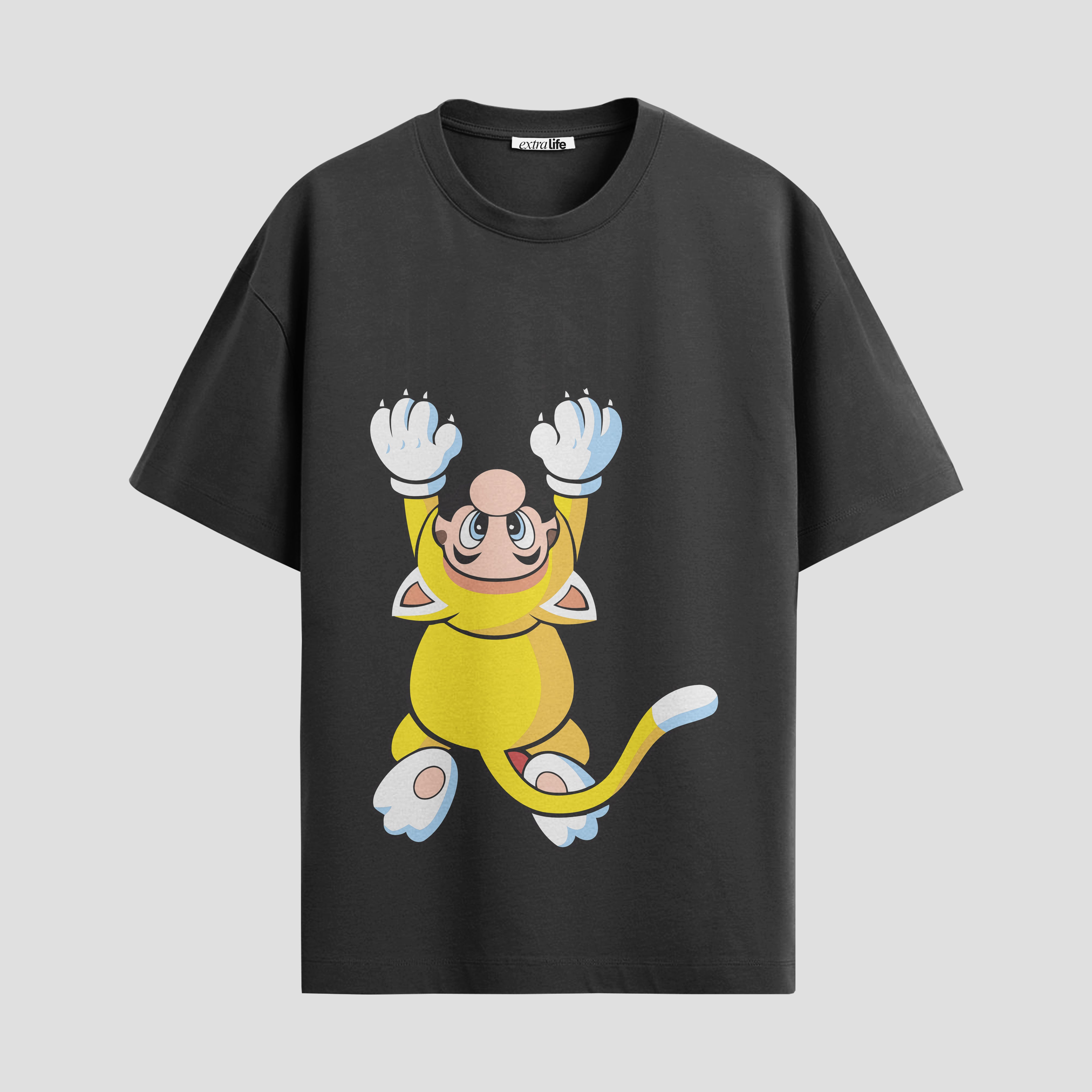 Playera urbana de anime y gaming ExtraLife MX, corte Standard Fit unisex ligero y transpirable en color Deep Black y Pure White, ropa de uso diario para gym y casual.
