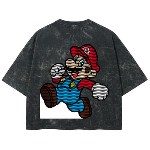 Playera streetwear premium de anime y gaming ExtraLife MX, corte boxy deluxe mineral wash heavyweight en color Acid Wash, moda urbana mexicana de culto.