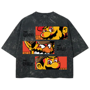 Playera streetwear premium de anime y gaming ExtraLife MX, corte boxy deluxe mineral wash heavyweight en color Acid Wash, moda urbana mexicana de culto.