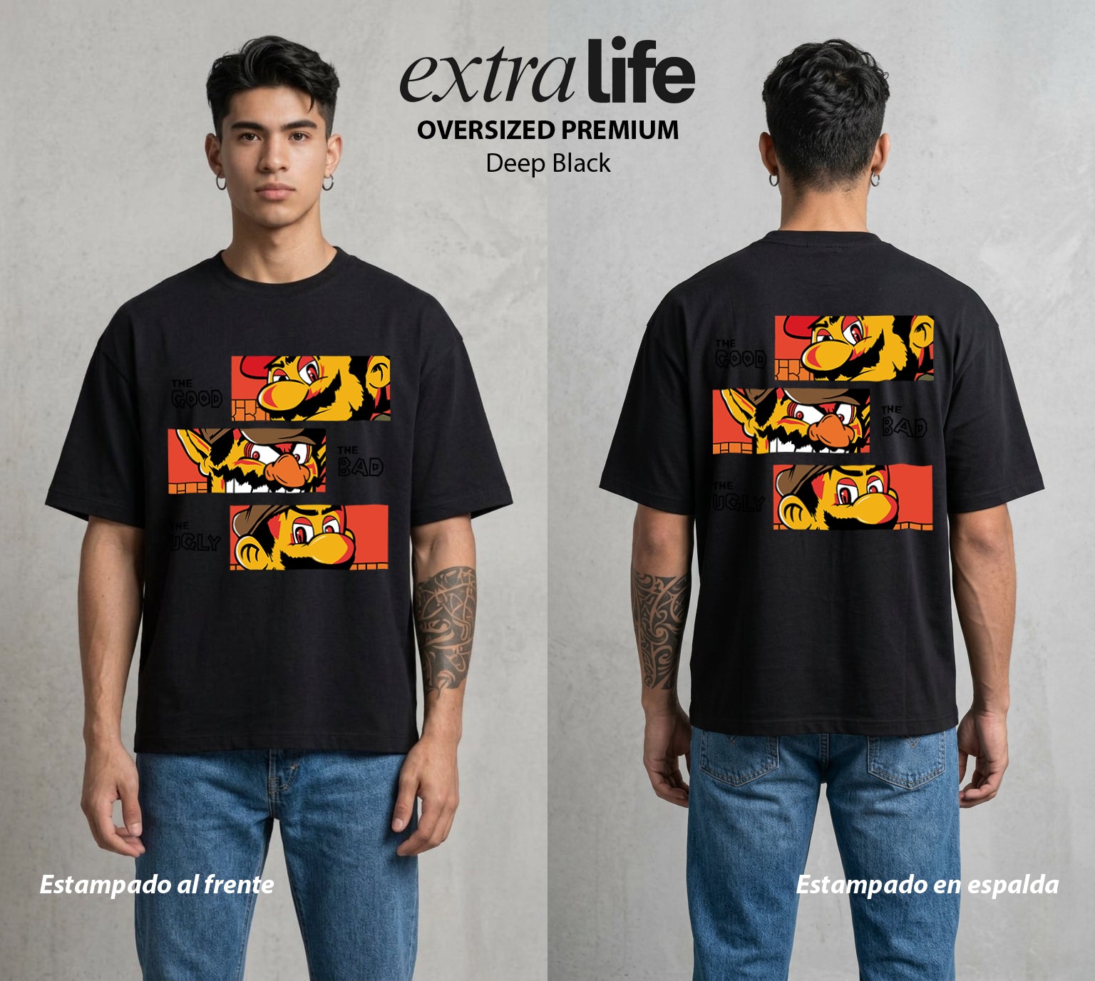 El Reino del Fontanero | El Saltador del Reino #02268 - Playera Oversized Premium | Deep Black - Foto en modelo