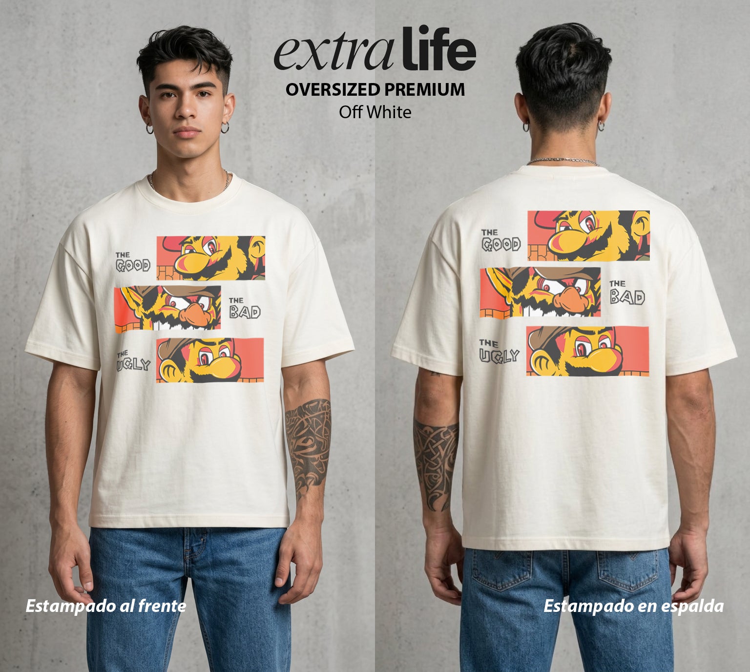 El Reino del Fontanero | El Saltador del Reino #02268 - Playera Oversized Premium | Off White - Foto en modelo
