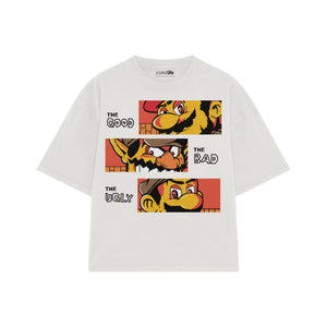 Playera streetwear premium de anime y gaming ExtraLife MX, corte boxy oversized drop shoulder heavyweight en color Deep Black y Off-White, moda urbana mexicana de culto.