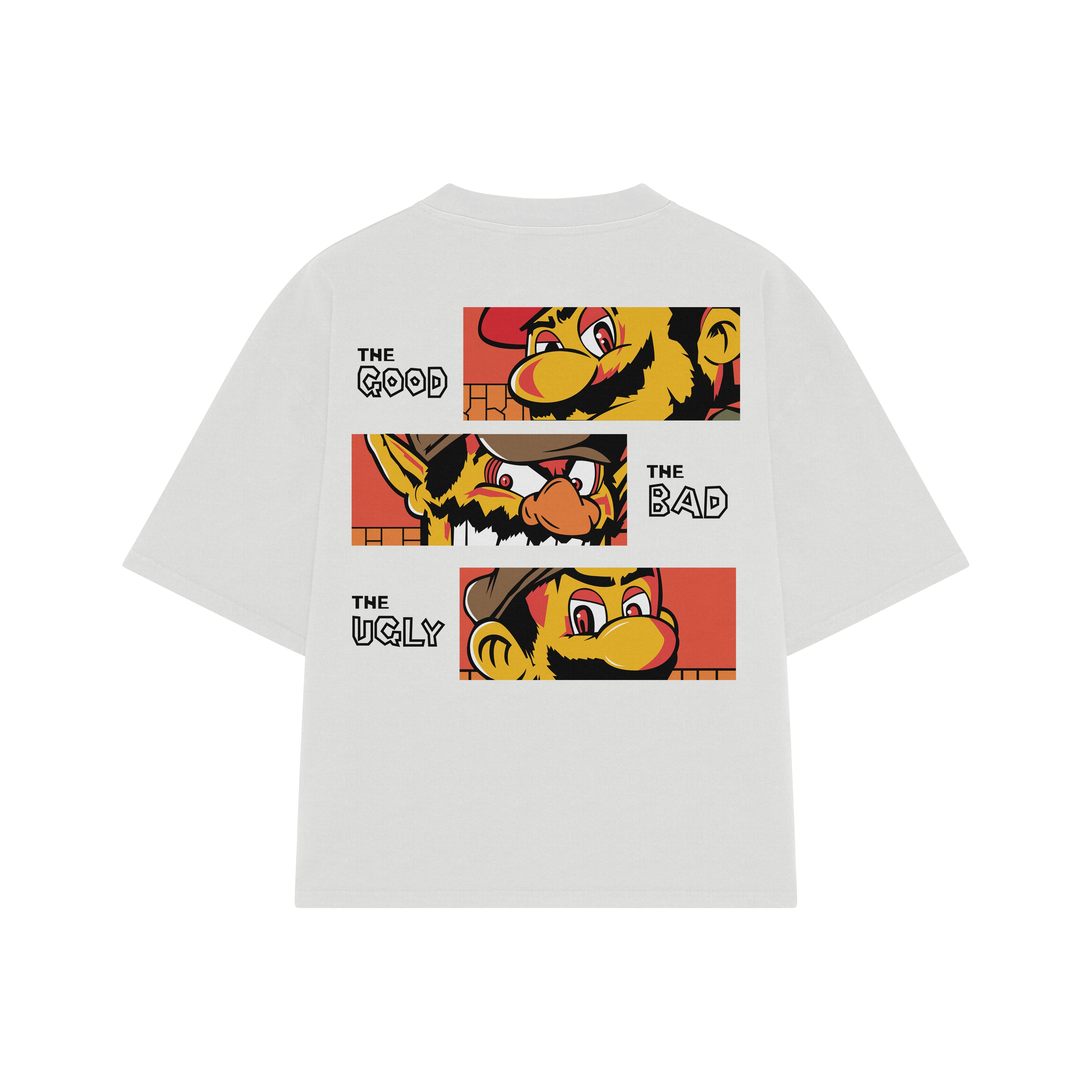 Playera streetwear premium de anime y gaming ExtraLife MX, corte boxy oversized drop shoulder heavyweight en color Deep Black y Off-White, moda urbana mexicana de culto.