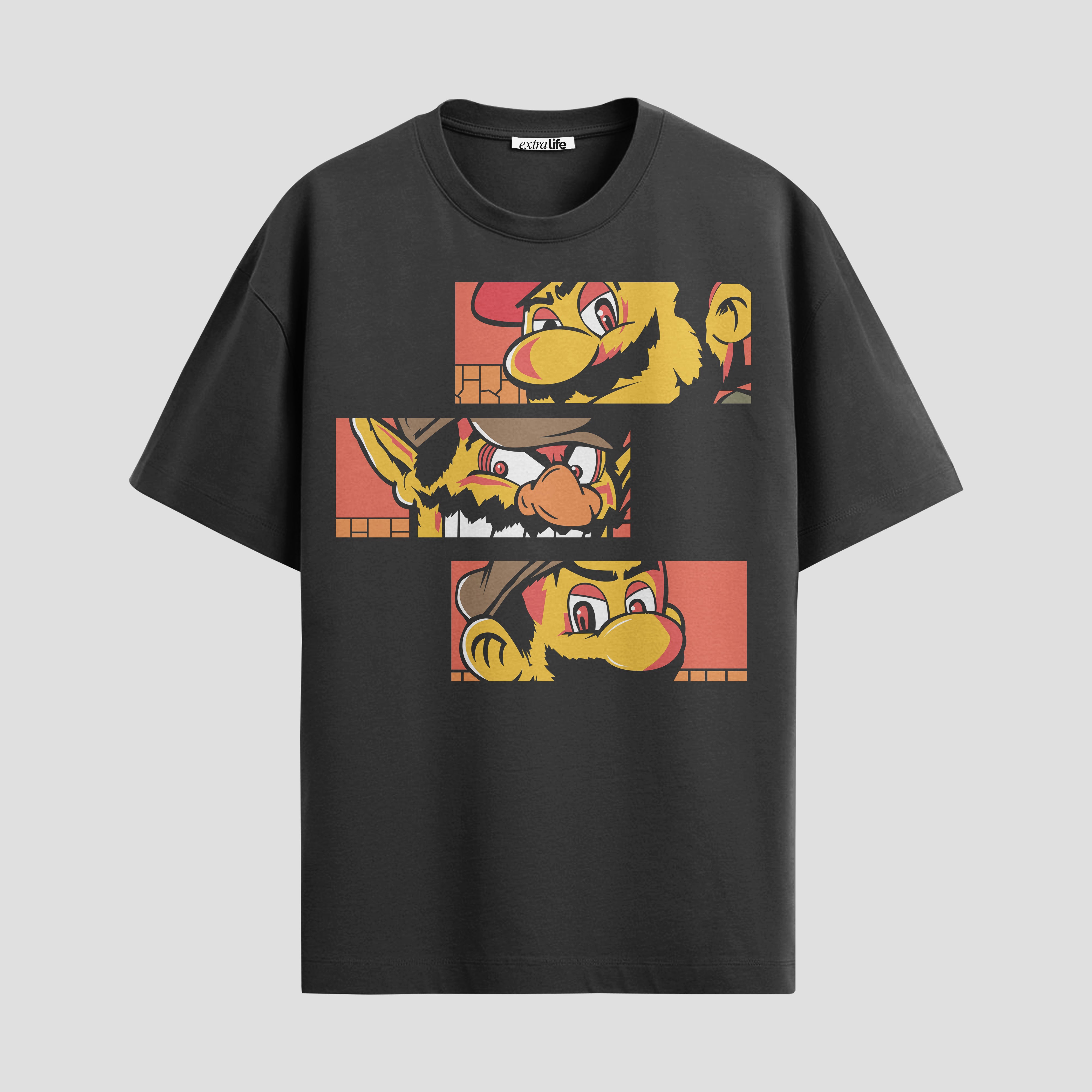 Playera urbana de anime y gaming ExtraLife MX, corte Standard Fit unisex ligero y transpirable en color Deep Black y Pure White, ropa de uso diario para gym y casual.