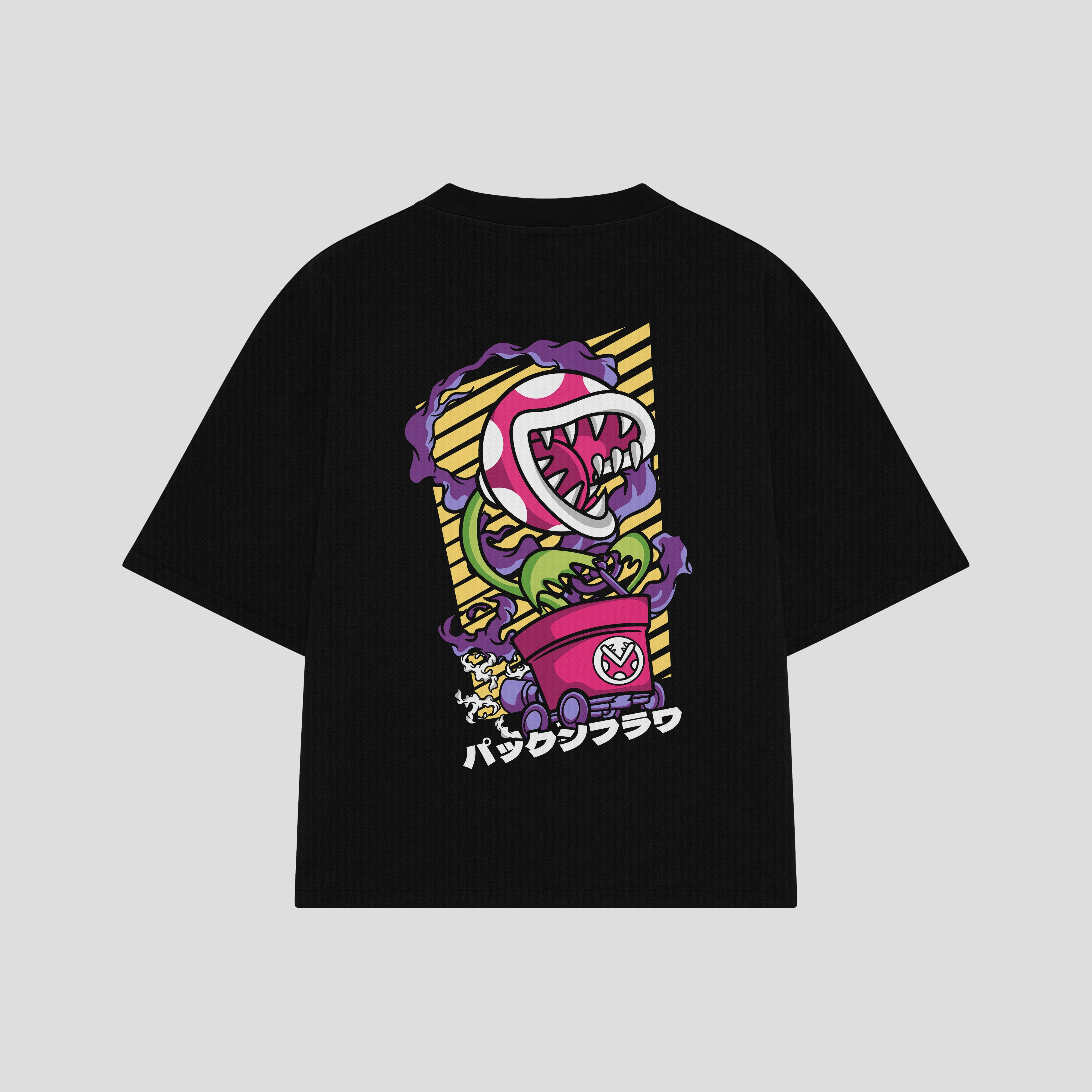 Playera streetwear premium de anime y gaming ExtraLife MX, corte boxy oversized drop shoulder heavyweight en color Deep Black y Off-White, moda urbana mexicana de culto.