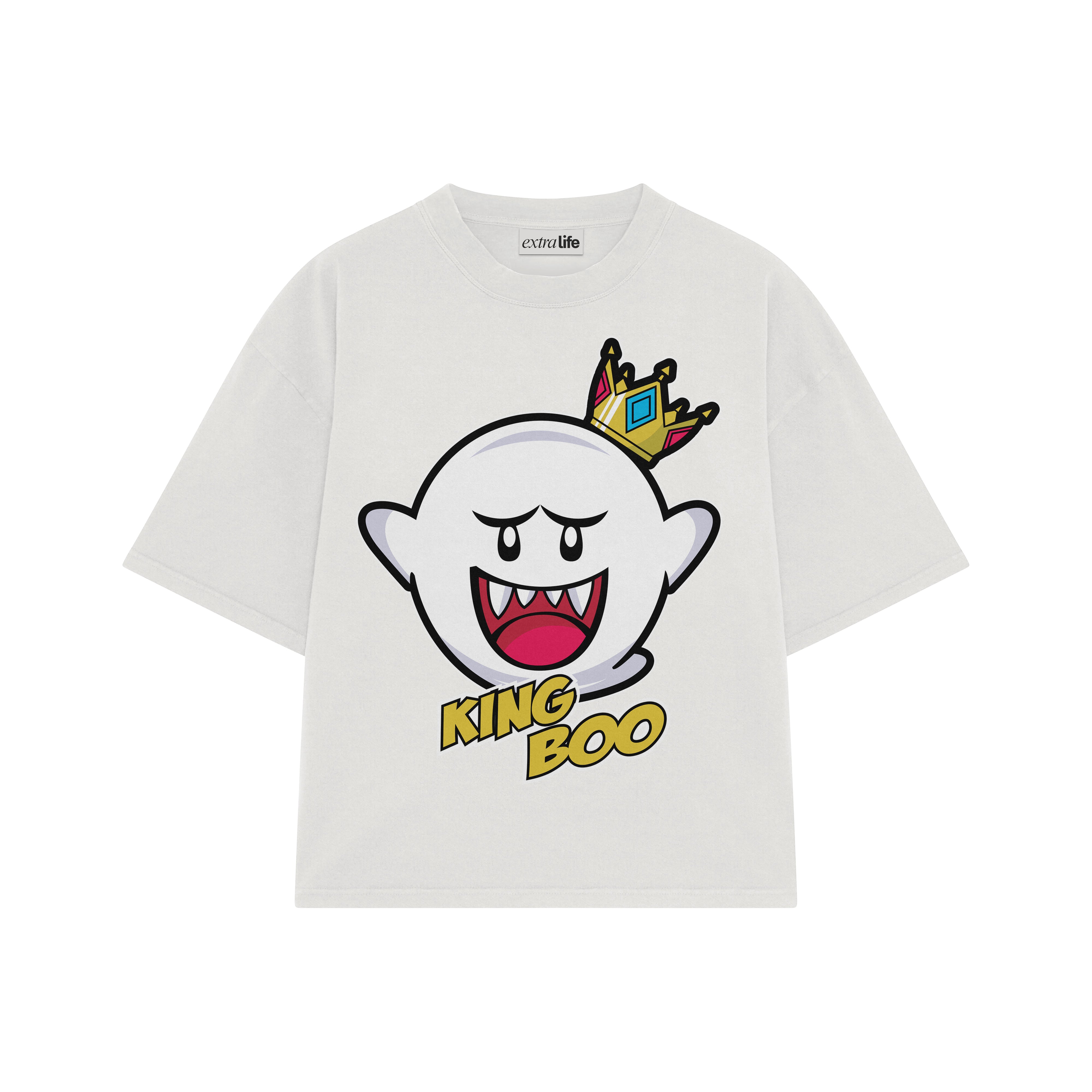 Playera streetwear premium de anime y gaming ExtraLife MX, corte boxy oversized drop shoulder heavyweight en color Deep Black y Off-White, moda urbana mexicana de culto.