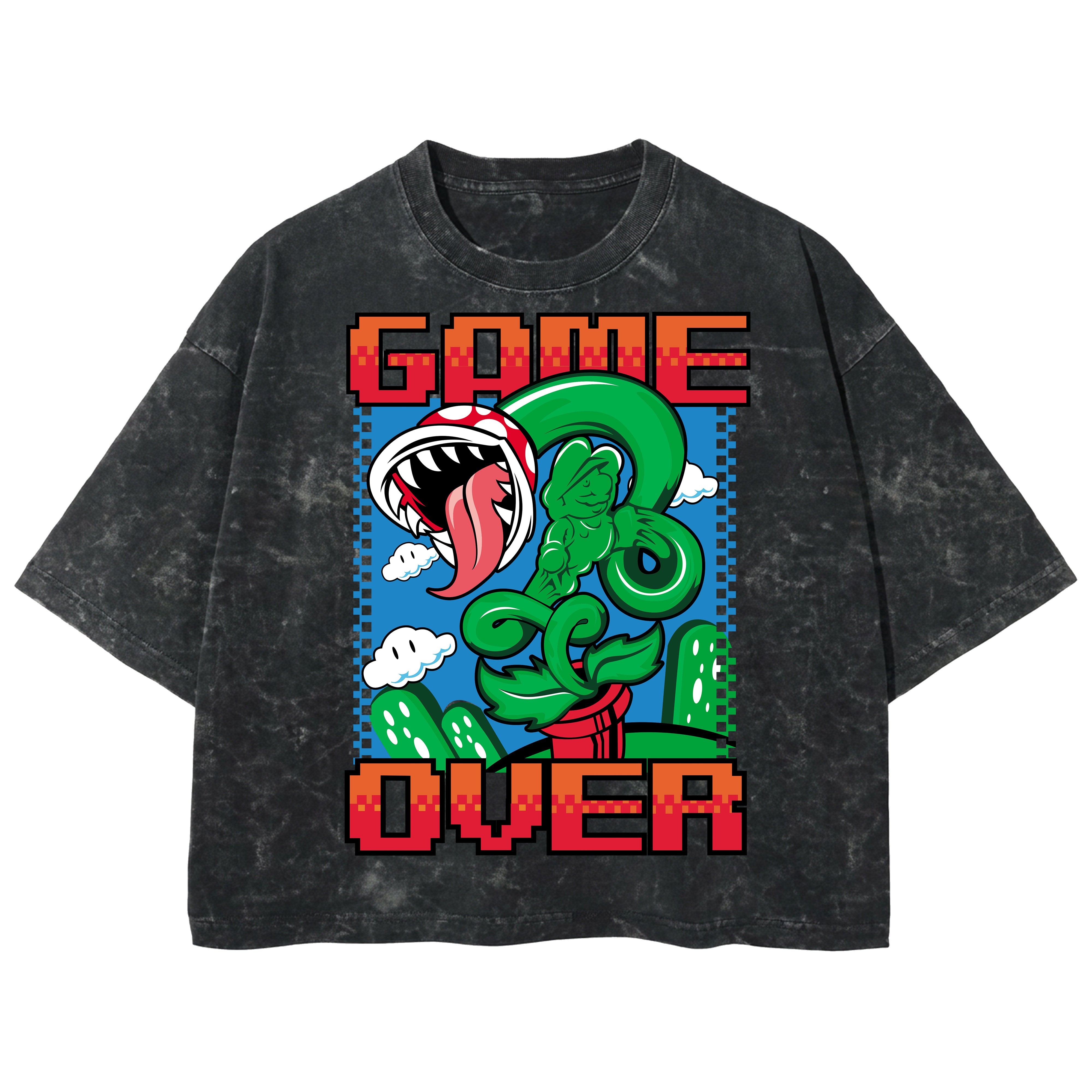 Playera streetwear premium de anime y gaming ExtraLife MX, corte boxy deluxe mineral wash heavyweight en color Acid Wash, moda urbana mexicana de culto.