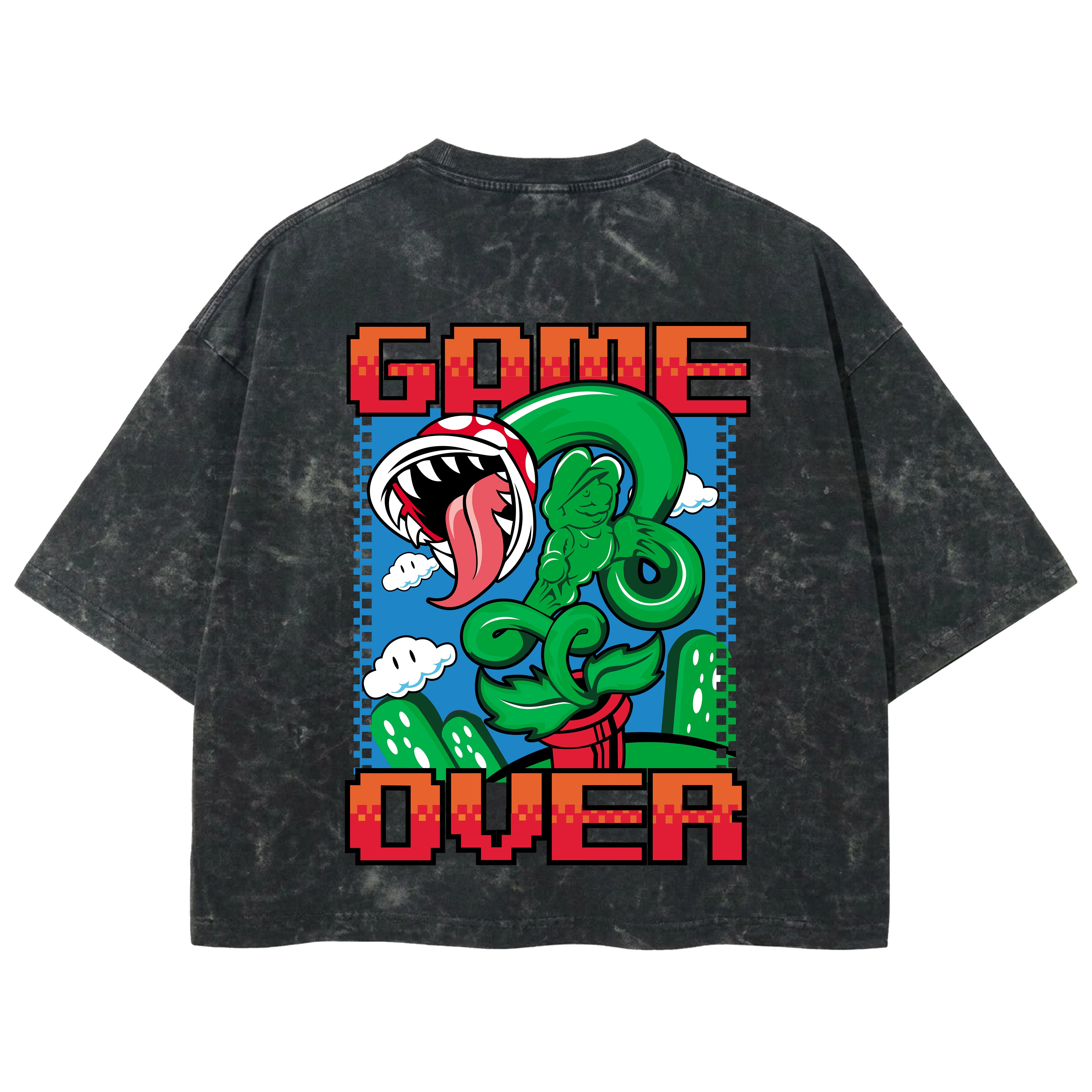 Playera streetwear premium de anime y gaming ExtraLife MX, corte boxy deluxe mineral wash heavyweight en color Acid Wash, moda urbana mexicana de culto.