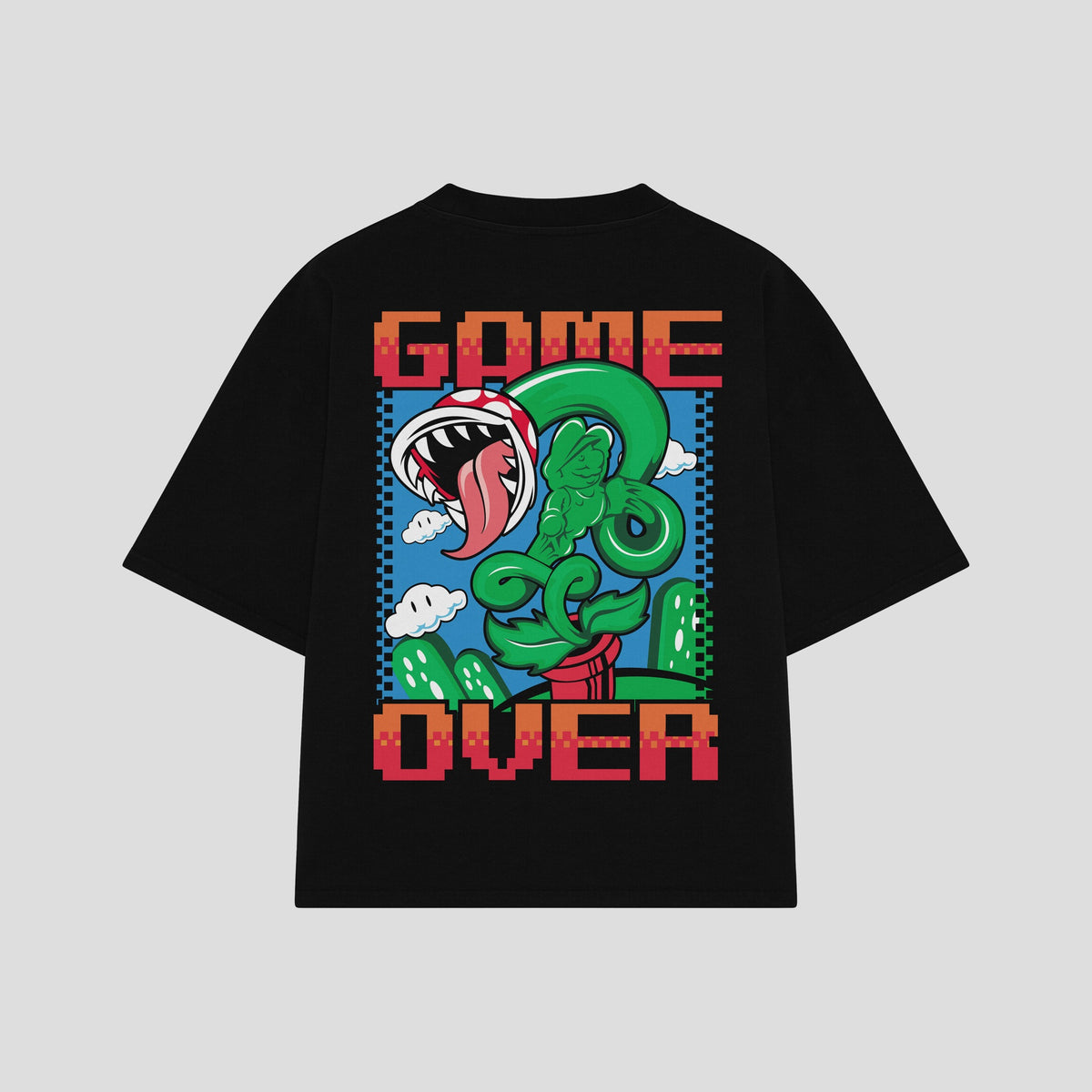 Playera streetwear premium de anime y gaming ExtraLife MX, corte oversized drop shoulder ligero y fresco en color Deep Black y Off-White, moda urbana mexicana de culto.