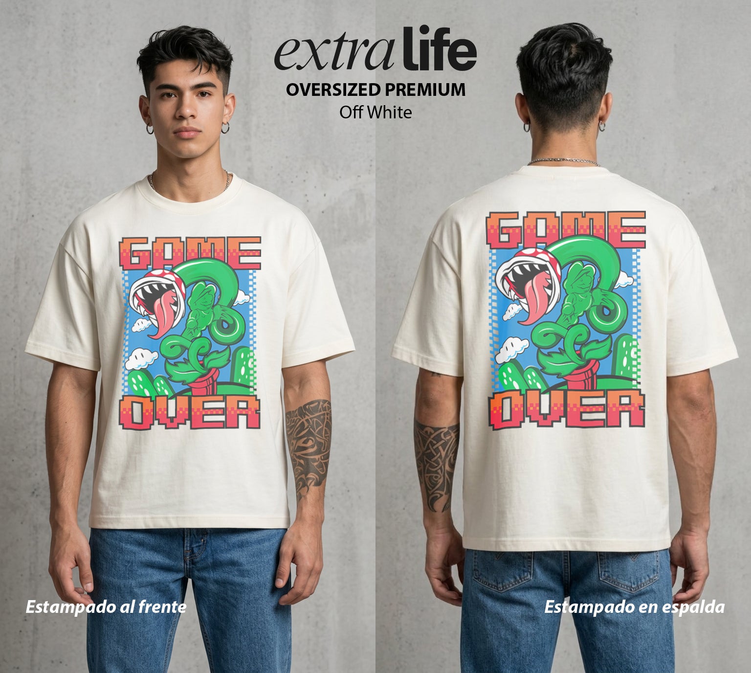 El Reino del Fontanero | El Fontanero Estelar #02273 - Playera Oversized Premium | Off White - Foto en modelo