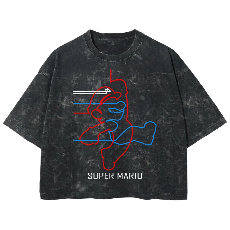 Playera streetwear premium de anime y gaming ExtraLife MX, corte boxy deluxe mineral wash heavyweight en color Acid Wash, moda urbana mexicana de culto.