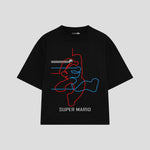 Playera streetwear premium de anime y gaming ExtraLife MX, corte boxy oversized drop shoulder heavyweight en color Deep Black y Off-White, moda urbana mexicana de culto.