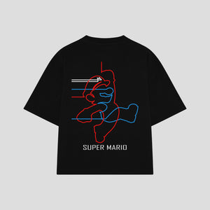 Playera streetwear premium de anime y gaming ExtraLife MX, corte boxy oversized drop shoulder heavyweight en color Deep Black y Off-White, moda urbana mexicana de culto.