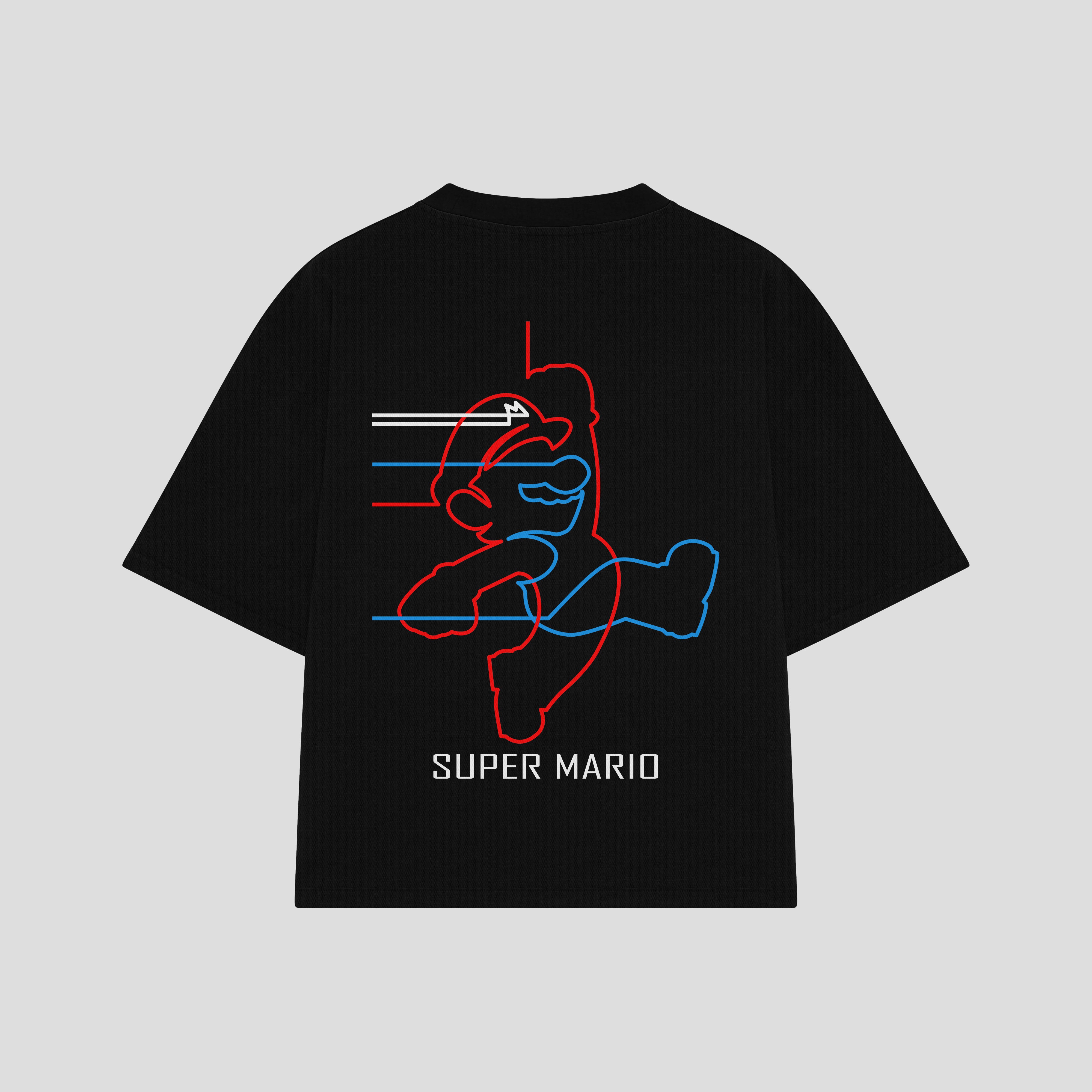 Playera streetwear premium de anime y gaming ExtraLife MX, corte boxy oversized drop shoulder heavyweight en color Deep Black y Off-White, moda urbana mexicana de culto.