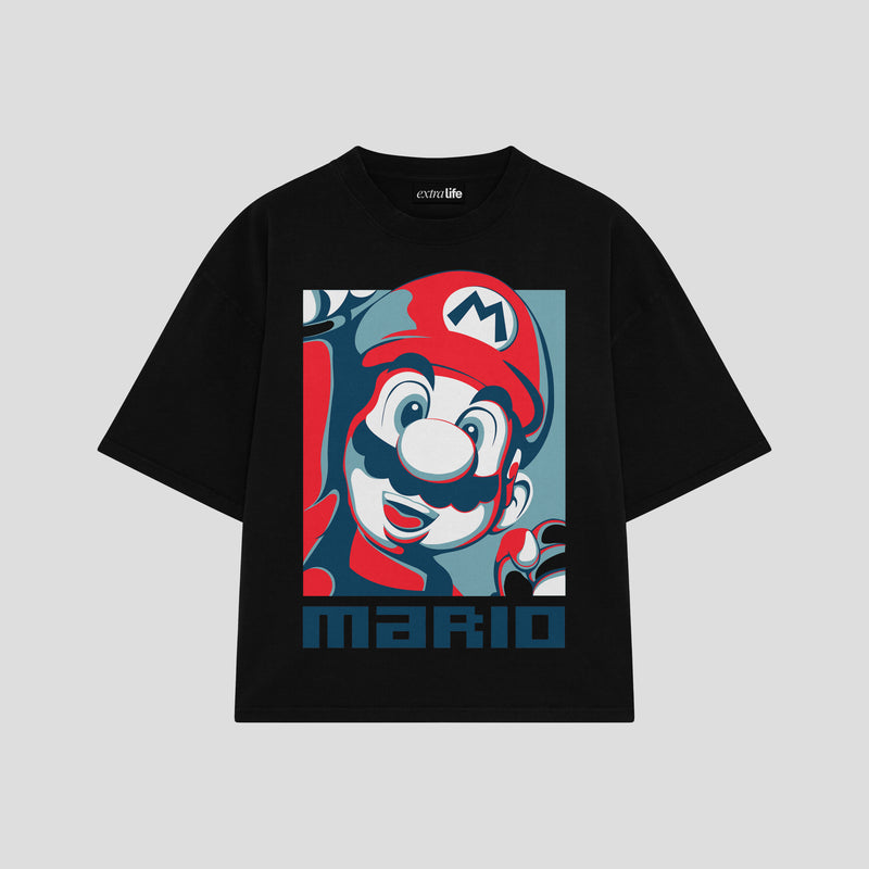 Playera streetwear premium de anime y gaming ExtraLife MX, corte boxy oversized drop shoulder heavyweight en color Deep Black y Off-White, moda urbana mexicana de culto.