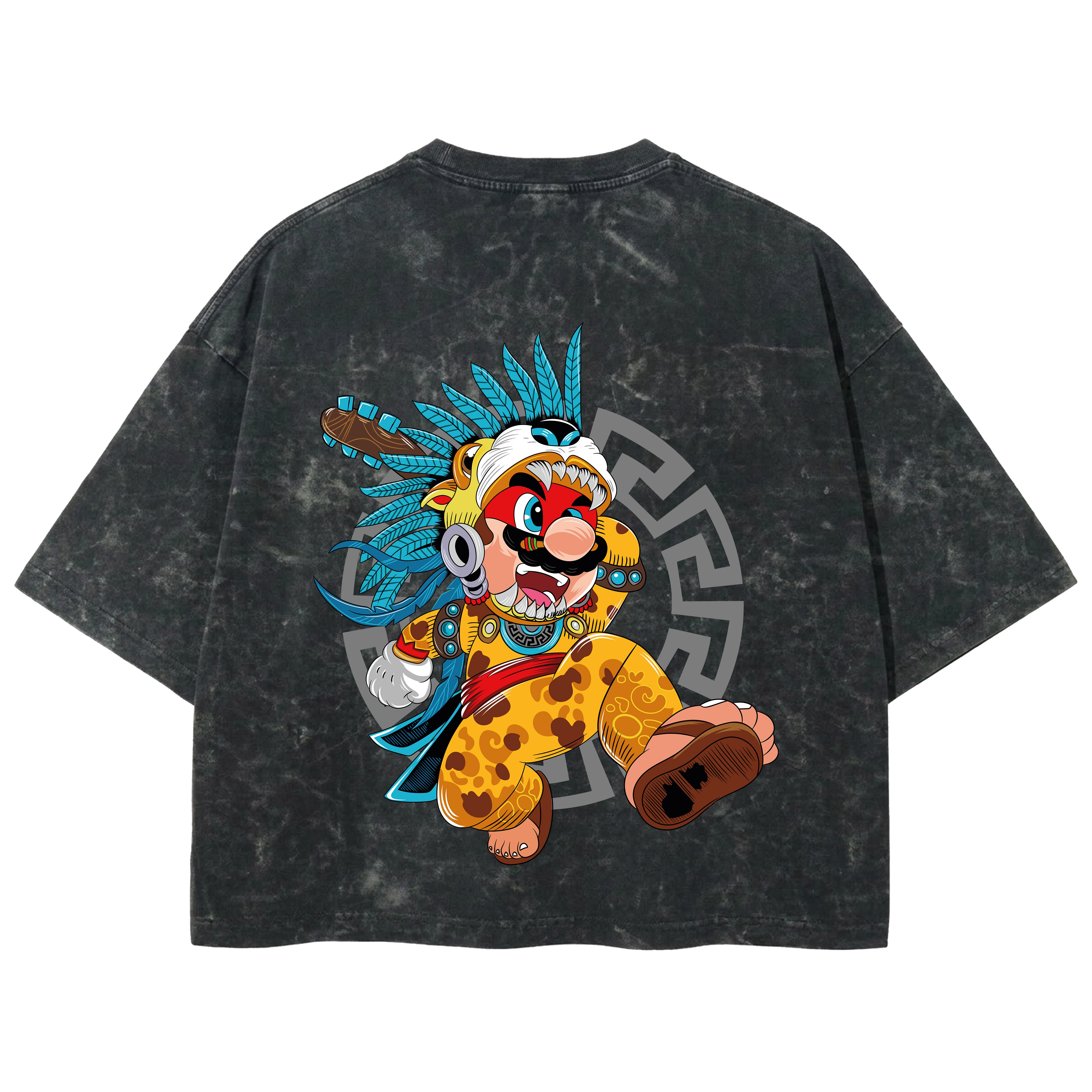 Playera streetwear premium de anime y gaming ExtraLife MX, corte boxy deluxe mineral wash heavyweight en color Acid Wash, moda urbana mexicana de culto.