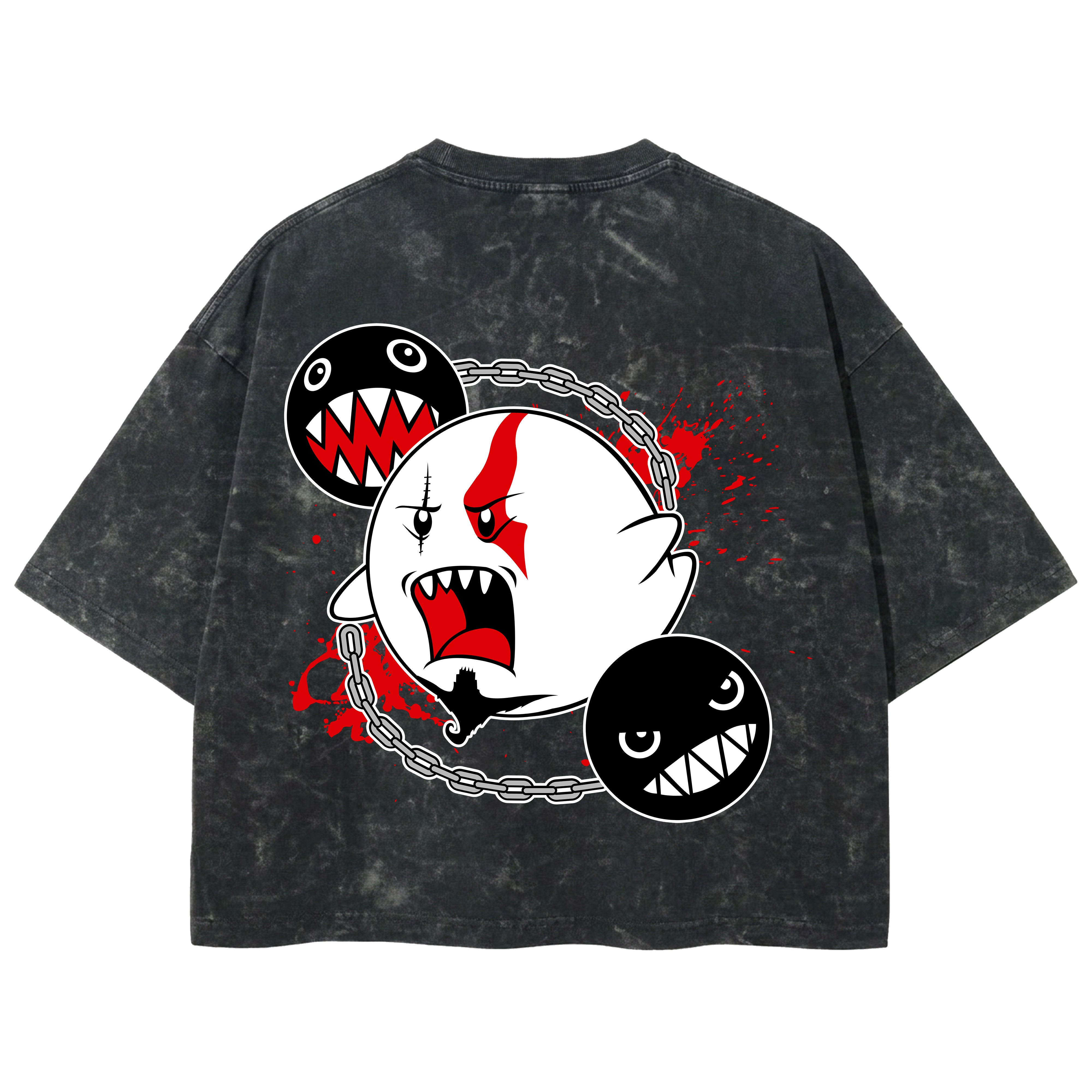 Playera streetwear premium de anime y gaming ExtraLife MX, corte boxy deluxe mineral wash heavyweight en color Acid Wash, moda urbana mexicana de culto.