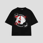 Playera streetwear premium de anime y gaming ExtraLife MX, corte boxy oversized drop shoulder heavyweight en color Deep Black y Off-White, moda urbana mexicana de culto.