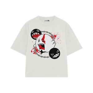 Playera streetwear premium de anime y gaming ExtraLife MX, corte boxy oversized drop shoulder heavyweight en color Deep Black y Off-White, moda urbana mexicana de culto.
