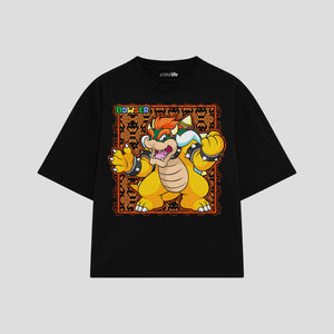 Playera streetwear premium de anime y gaming ExtraLife MX, corte boxy oversized drop shoulder heavyweight en color Deep Black y Off-White, moda urbana mexicana de culto.