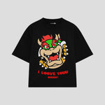 Playera streetwear premium de anime y gaming ExtraLife MX, corte boxy oversized drop shoulder heavyweight en color Deep Black y Off-White, moda urbana mexicana de culto.