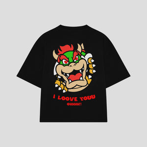 Playera streetwear premium de anime y gaming ExtraLife MX, corte boxy oversized drop shoulder heavyweight en color Deep Black y Off-White, moda urbana mexicana de culto.
