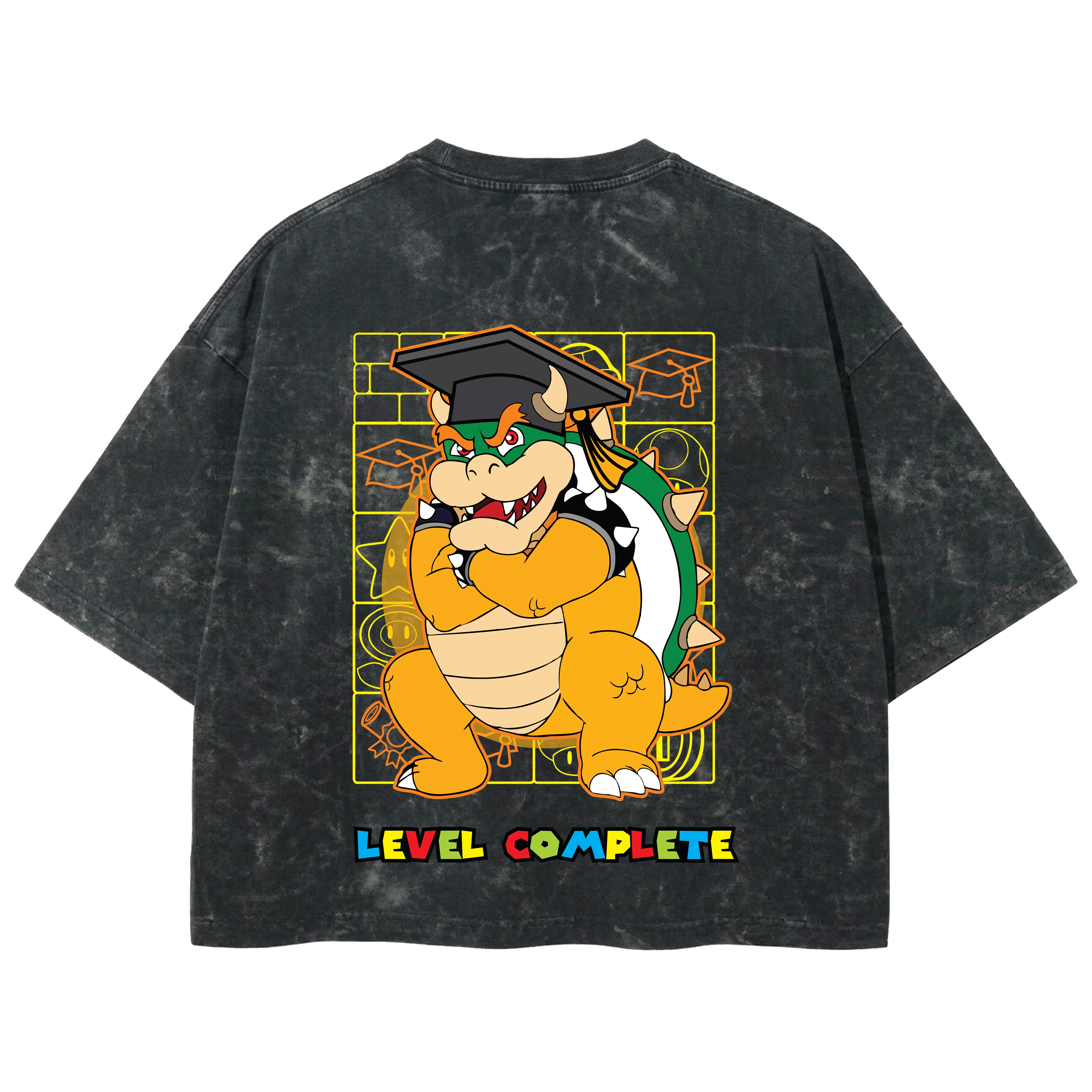 Playera streetwear premium de anime y gaming ExtraLife MX, corte boxy deluxe mineral wash heavyweight en color Acid Wash, moda urbana mexicana de culto.