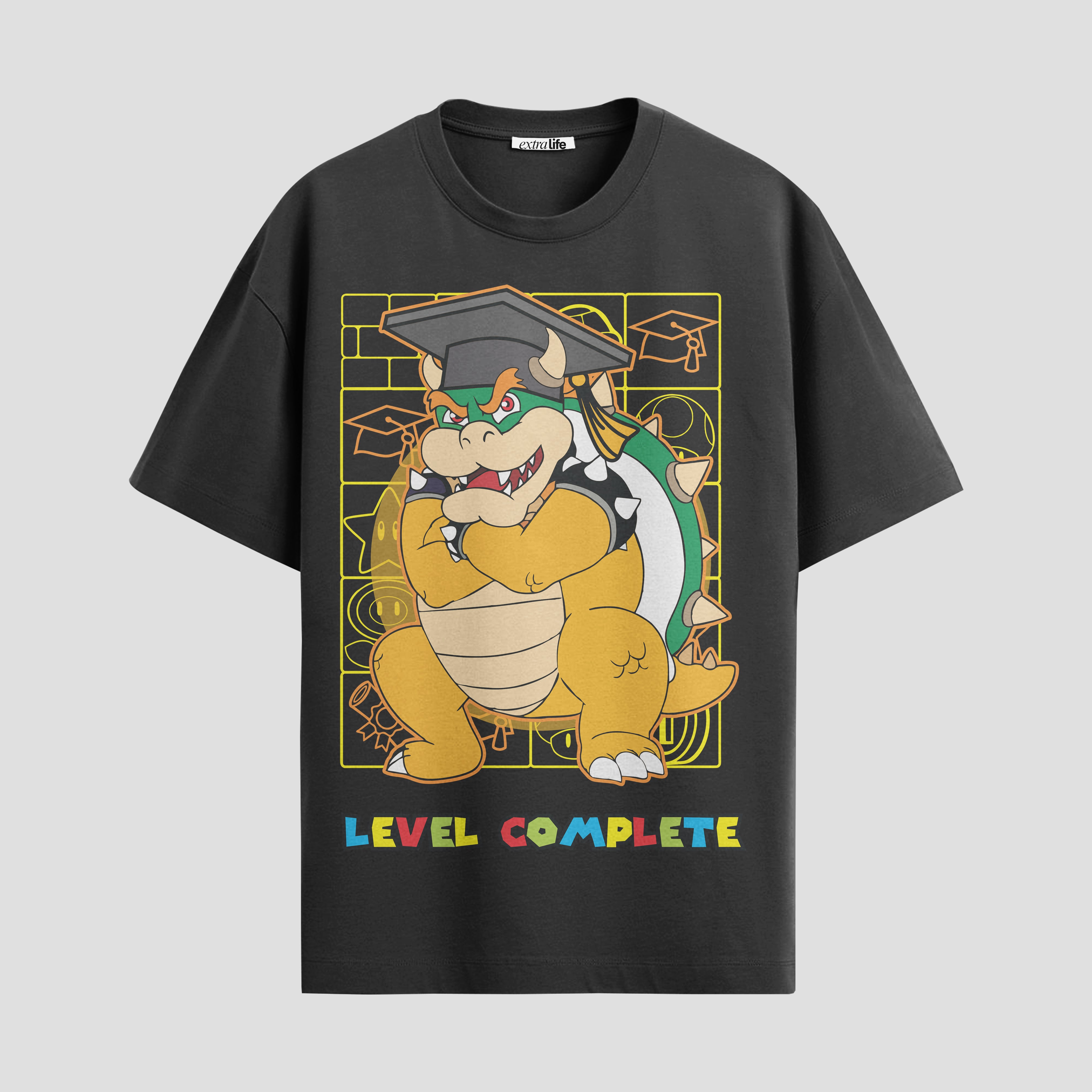 Playera urbana de anime y gaming ExtraLife MX, corte Standard Fit unisex ligero y transpirable en color Deep Black y Pure White, ropa de uso diario para gym y casual.