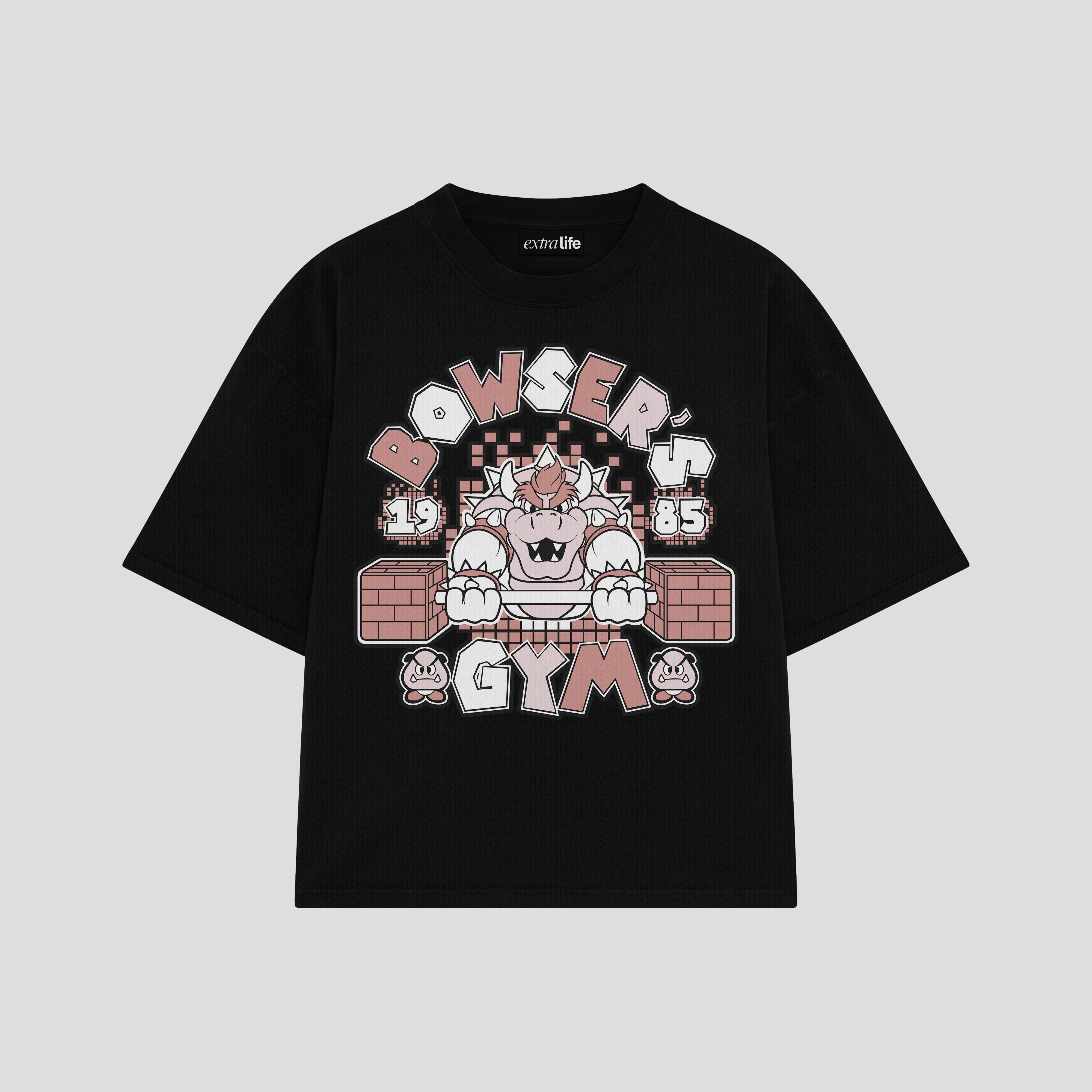 Playera streetwear premium de anime y gaming ExtraLife MX, corte boxy oversized drop shoulder heavyweight en color Deep Black y Off-White, moda urbana mexicana de culto.