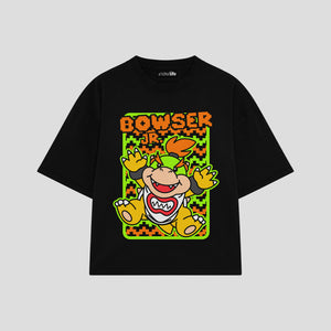 Playera streetwear premium de anime y gaming ExtraLife MX, corte boxy oversized drop shoulder heavyweight en color Deep Black y Off-White, moda urbana mexicana de culto.