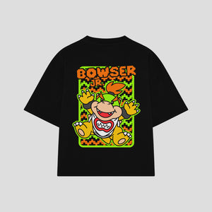 Playera streetwear premium de anime y gaming ExtraLife MX, corte boxy oversized drop shoulder heavyweight en color Deep Black y Off-White, moda urbana mexicana de culto.