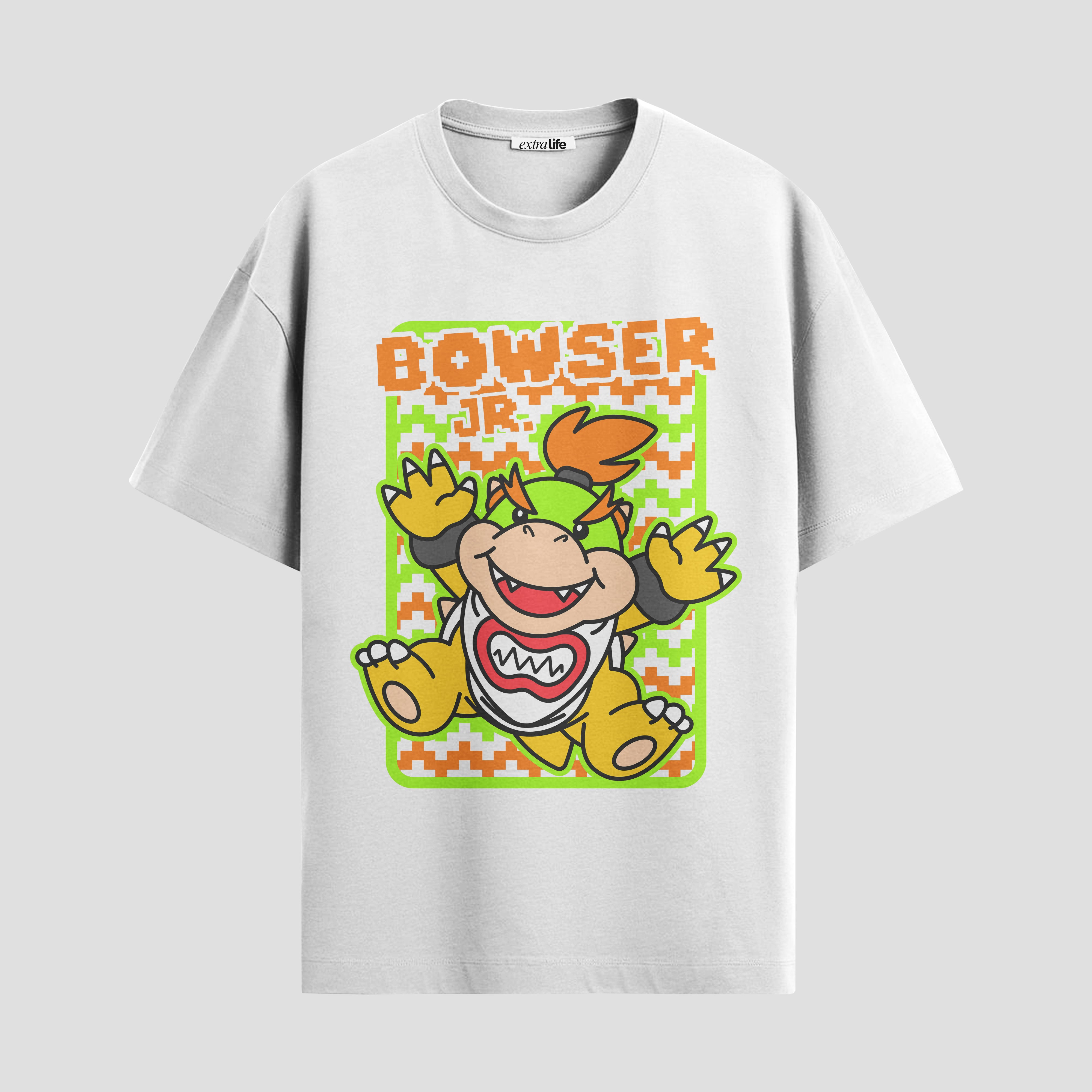 Playera urbana de anime y gaming ExtraLife MX, corte Standard Fit unisex ligero y transpirable en color Deep Black y Pure White, ropa de uso diario para gym y casual.